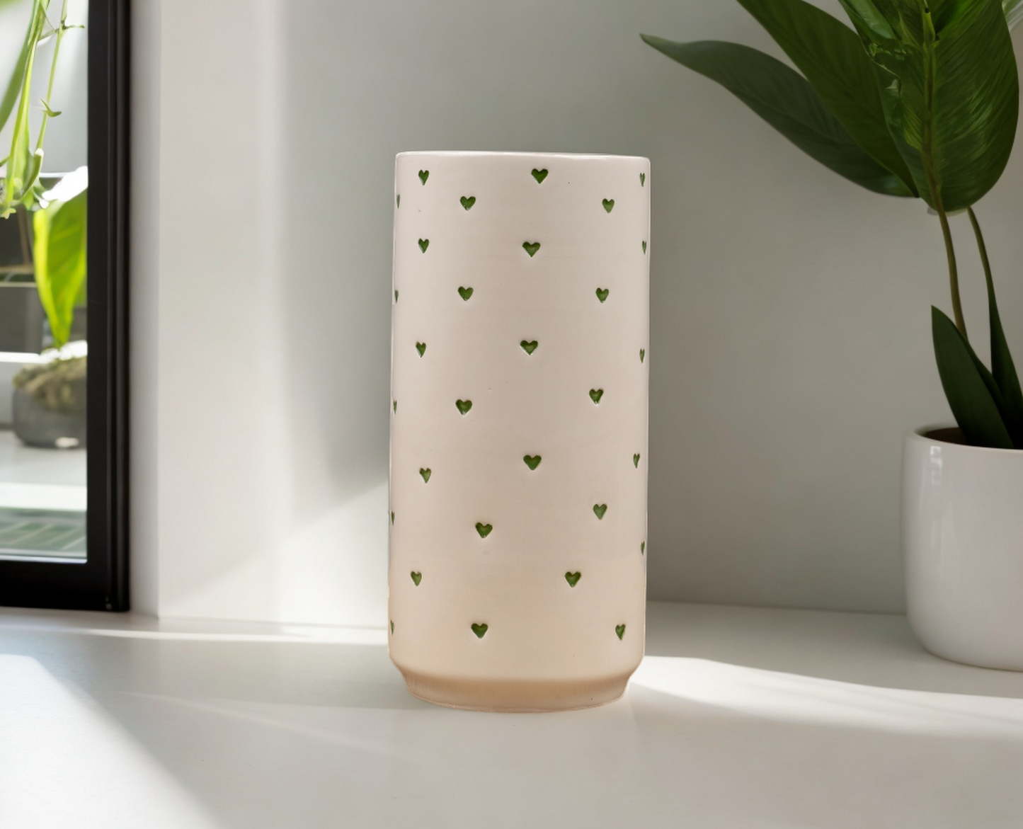 White and Green Carved Ceramic Vase | Handmade Pottery Vase | Decorative Ceramic Vase | Cadeau Pour Elle | Handmade Gifted