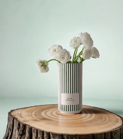 Green and White Striped Personalized Ceramic Vases | Custom Flower Pot | Vase Minimaliste | I Bloom When I See You