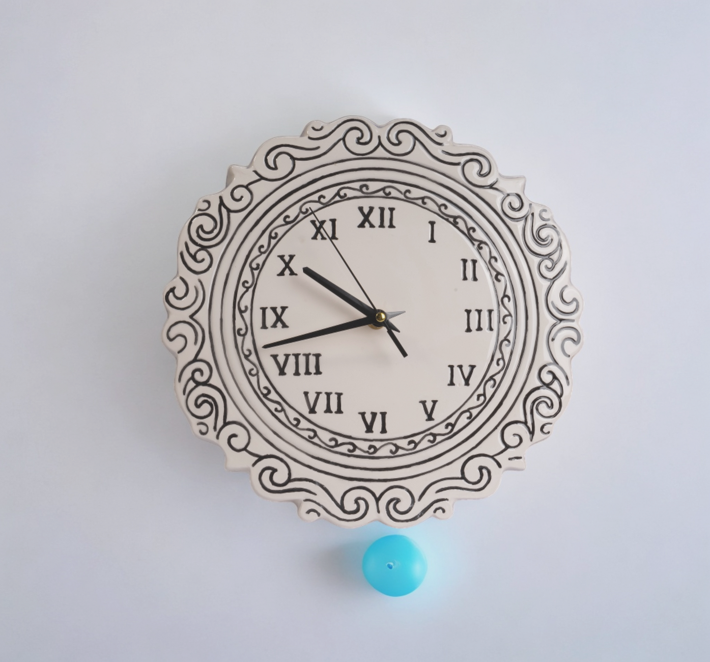 White and Black Carved Wall Clock | Ceramic Engraving Decor | Handmade Gift Watch | Handmade Housewarming Gift