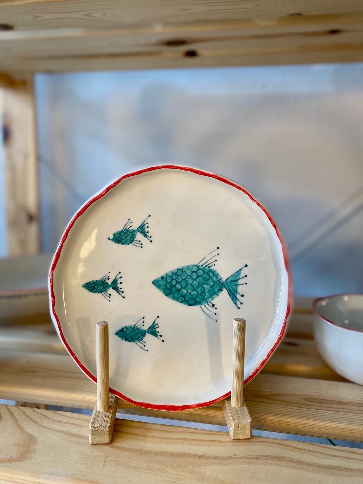 Salad&bowl&service plates set with fish Paint