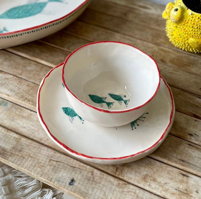 Salad&bowl&service plates set with fish Paint