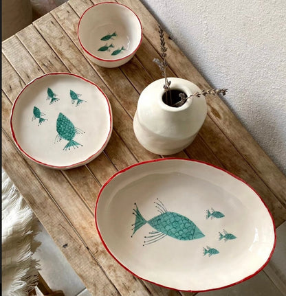 Salad&bowl&service plates set with fish Paint