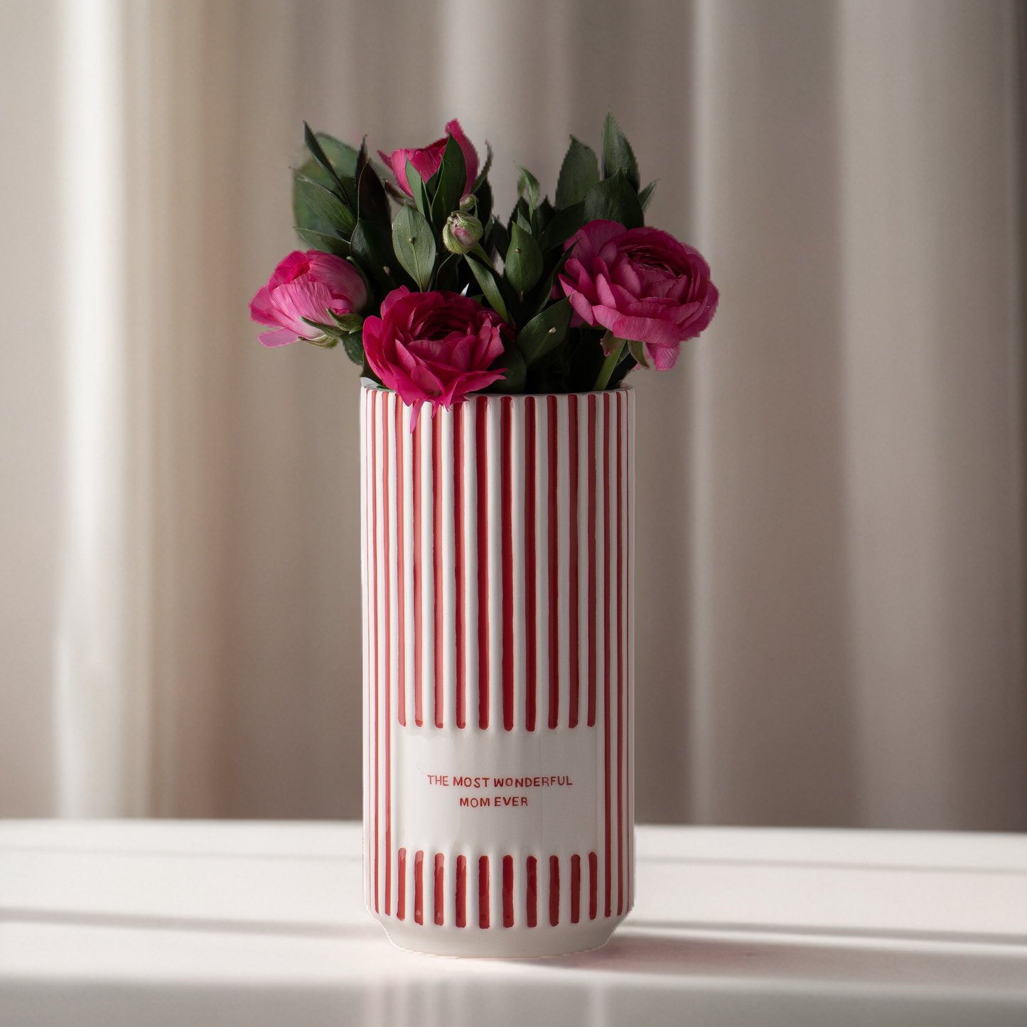 Red and White Striped Personalized Ceramic Vases | Custom Flower Pot | Vase Minimaliste | Valentines Gifte | Love is the Beauty of the Soul