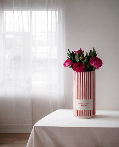 Red and White Striped Personalized Ceramic Vases | Custom Flower Pot | Vase Minimaliste | Valentines Gifte | Love is the Beauty of the Soul