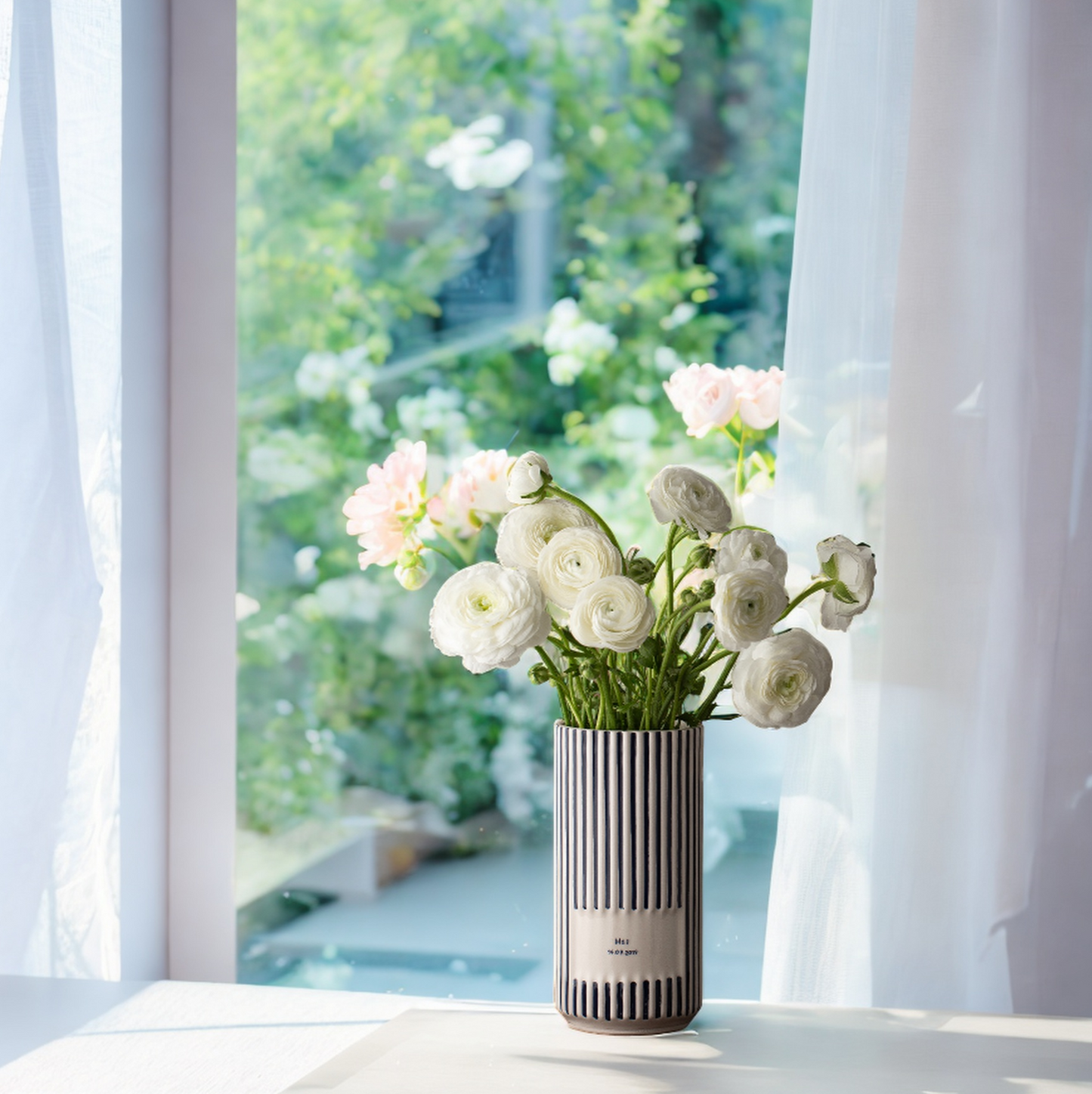 Blue and White Striped Personalized Ceramic Vases | Custom Flower Pot | Handmade Gifted | Date of Your Special Days