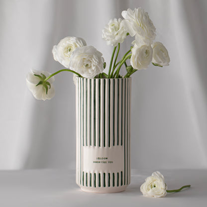 Green and White Striped Personalized Ceramic Vases | Custom Flower Pot | Vase Minimaliste | I Bloom When I See You